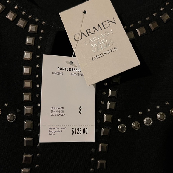 Carmen Marc Valvo Sheath Black Studded Dress - Picture 6 of 6
